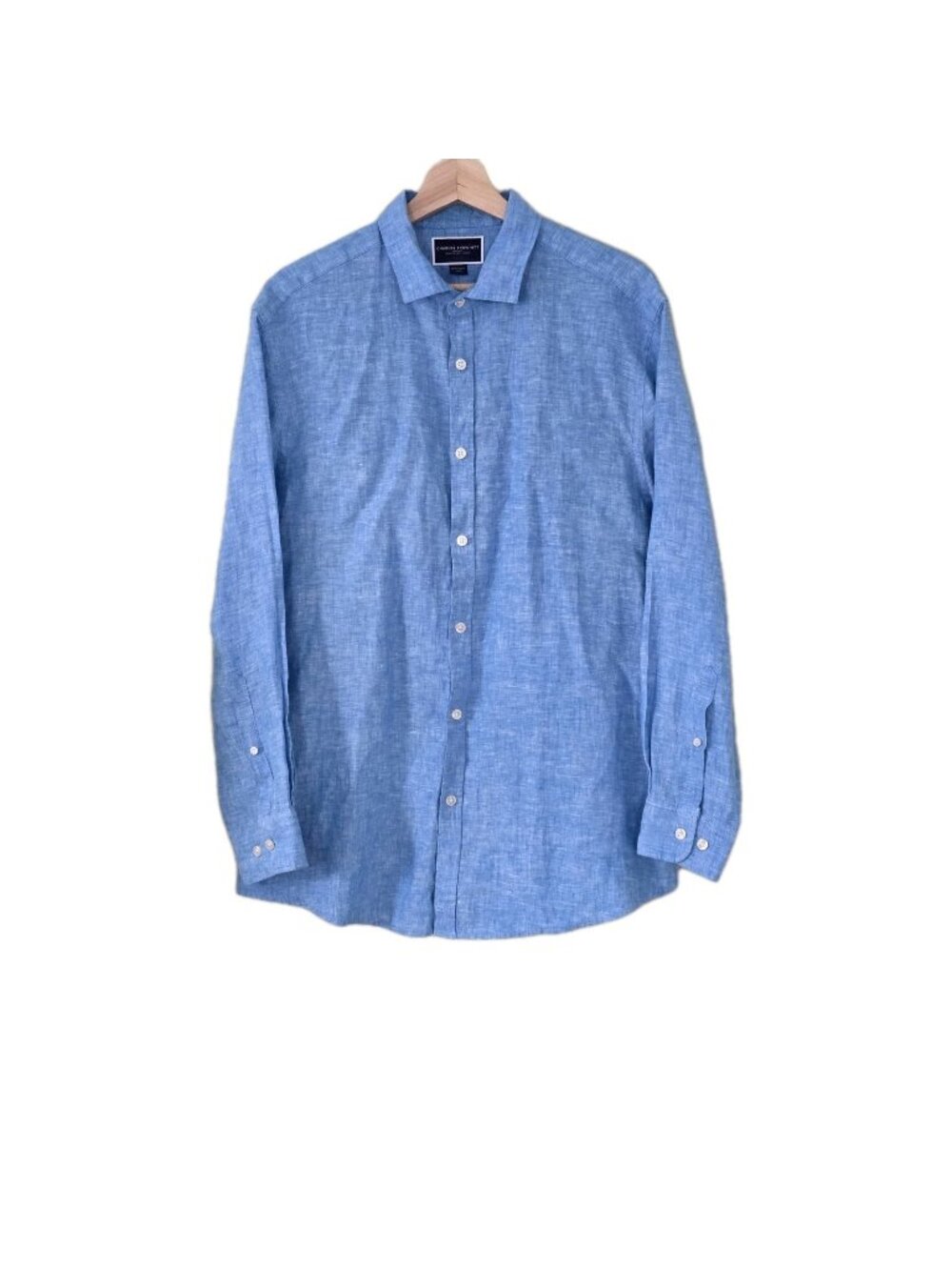 Charles Tyrwhitt Blue Pure Linen Shirt Men L Extra Slim Fit LS Breathable Summer